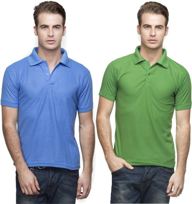 

Lambency Solid Men' Polo Neck Light Blue, Green T-Shirt(Pack of 2, Green;light blue