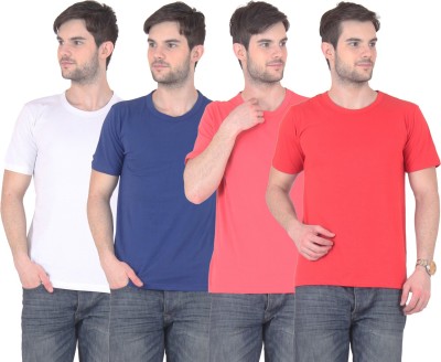 

FnMe Solid Men' Round Neck Multicolor T-Shirt(Pack of 4, Blue;gajri;red;white