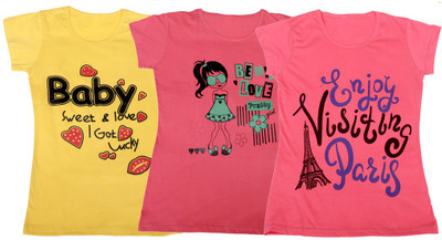 

IndiWeaves Girls Printed, Solid T Shirt(Multicolor, Yellow & pink & pink