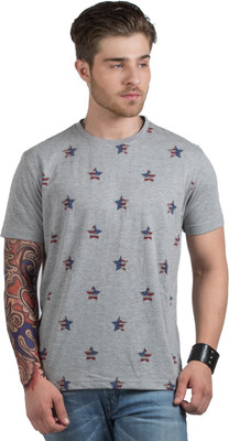 

HotTribes Printed Men's Round Neck Multicolor T-Shirt, Grey melange