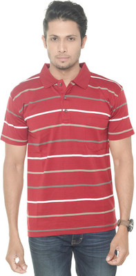 Gleneagles Striped Men Polo Neck Red T-Shirt