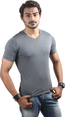 

Spur Solid Men's V-neck Grey T-Shirt, Steel