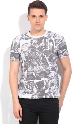 Wrangler Printed Men's Round Neck White, Grey T-Shirt