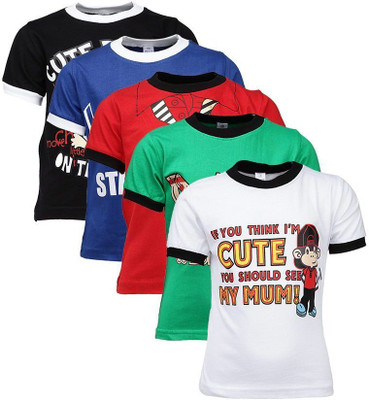 

Gkidz Boys Printed Cotton T Shirt(Multicolor, Pack of 5, Black