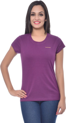 

Frenchtrendz Solid Women's Round Neck Purple T-Shirt, Dark purple