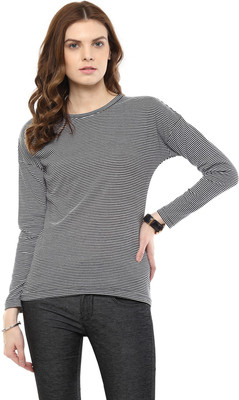 

Hypernation Striped Women' Round Neck Black, White T-Shirt