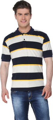 

The Cotton Company Striped Men' Polo Neck Blue, Yellow T-Shirt