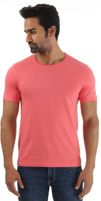 

Flying Machine Solid Men's Round Neck Pink T-Shirt, Hot coral