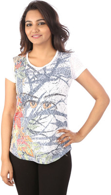 

Go4it Printed Women's Round Neck Blue T-Shirt