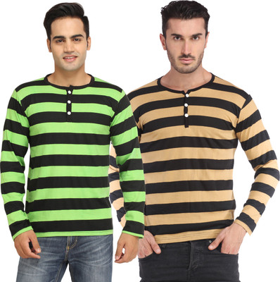 

Leana Striped Men's Fashion Neck Multicolor T-Shirt(Pack of 2, Multi - text