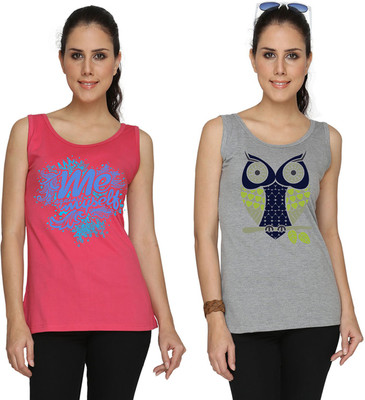 

SayItLoud Printed Women' Scoop Neck Pink, Grey T-Shirt(Pack of 2, Grey;pink