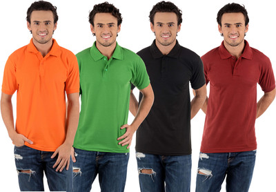 

Blaze Solid Men's Polo Neck Multicolor T-Shirt(Pack of 4, Black;light green;maroon;orange