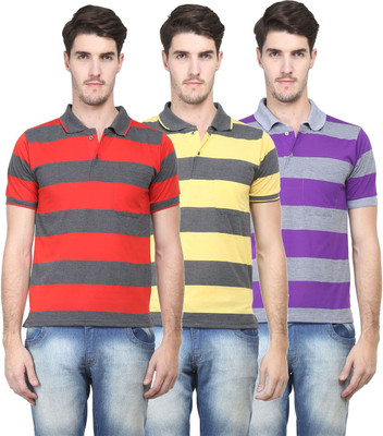

Vimal Striped Men's Polo Neck Multicolor T-Shirt(Pack of 3