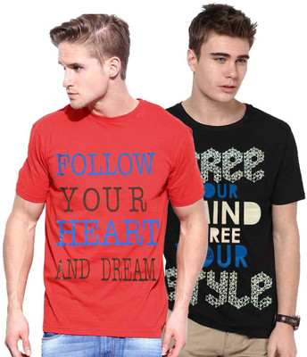 

Cool Club Printed Men' Round Neck Multicolor T-Shirt(Pack of 2, Black;red