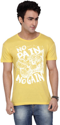 

Inkovy Graphic Print Men's Round Neck Yellow T-Shirt