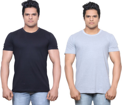 

IndiWeaves Solid Men's V-neck Black, Grey T-Shirt(Pack of 2, Black;red