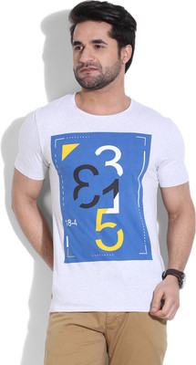 

United Colors of Benetton Printed Men' Round Neck Grey, Blue T-Shirt, 506