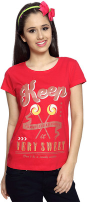 

People Printed Women's Round Neck Red T-Shirt