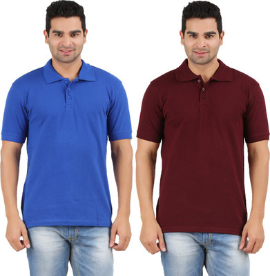 

Rawpockets Solid Men's Polo Neck Blue, Maroon T-Shirt(Pack of 2