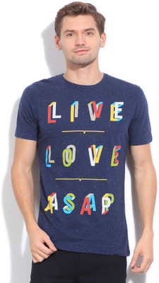 

United Colors of Benetton. Printed Men's Round Neck Blue T-Shirt, 06u