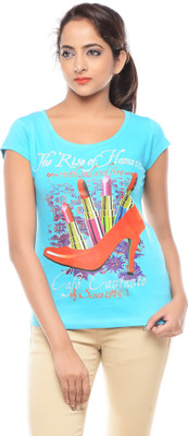 

Trendy Girlz Printed Women's Round Neck Blue T-Shirt, Scuba blue