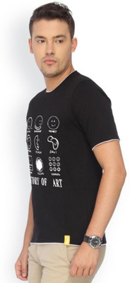 

Campus Sutra Printed Men Round Neck Black T-Shirt