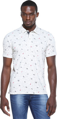 

Octave Printed Men's Polo Neck White T-Shirt, Jute