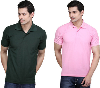 

Ilbies Solid Men's Polo Neck Multicolor T-Shirt(Pack of 2, Dark green - pink
