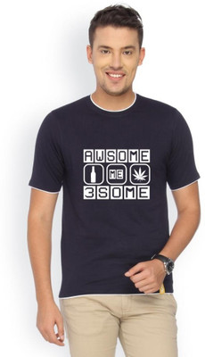 

Campus Sutra Printed Men Round Neck Blue T-Shirt