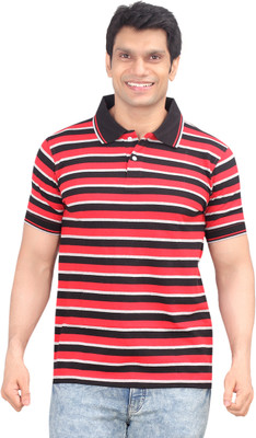 

Zebu Striped Men's Polo Neck Black T-Shirt