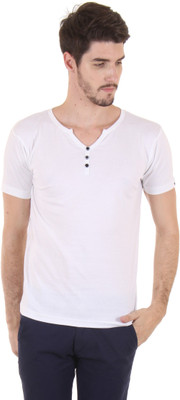 

Fio Solid Men's Henley White T-Shirt