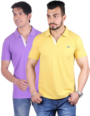 

Shineway Solid Men's Polo Neck Multicolor T-Shirt(Pack of 2, Gold;purple