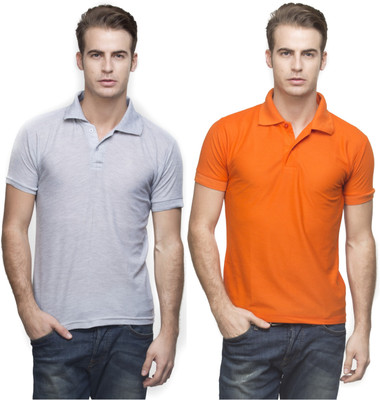 

Lambency Solid Men's Polo Neck Grey, Orange T-Shirt(Pack of 2