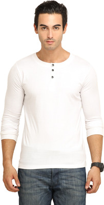 

Fio Solid Men' Henley White T-Shirt