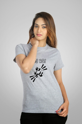 

Campus Sutra Printed Women's Round Neck Grey T-Shirt