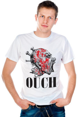 

6th Cross Graphic Print Men's Round Neck White T-Shirt
