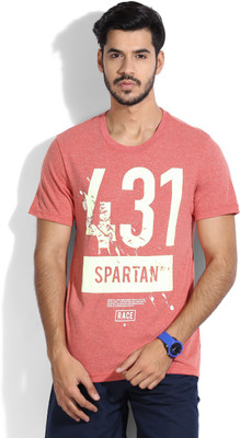 

REEBOK Printed Men's Round Neck Pink T-Shirt, China red