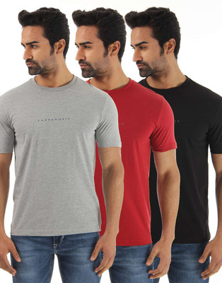 

Fahrenheit Solid Men's Round Neck Grey, Red, Black T-Shirt(Pack of 3, Red/grey heather/black