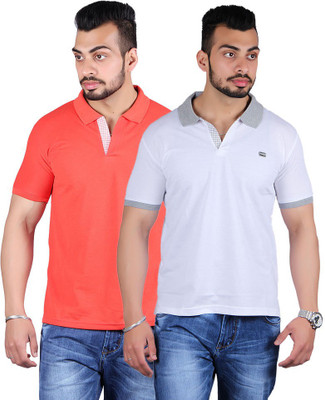 

Shineway Solid Men's Polo Neck Multicolor T-Shirt(Pack of 2, Carrot;white