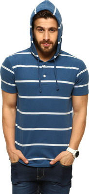 

Gritstones Striped Men' Hooded Blue T-Shirt, Blue01