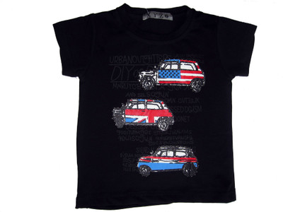 

One Look Boys Printed Cotton T Shirt(Black, Pack of 1