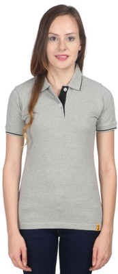 

Campus Sutra Solid Women's Polo Neck Grey T-Shirt