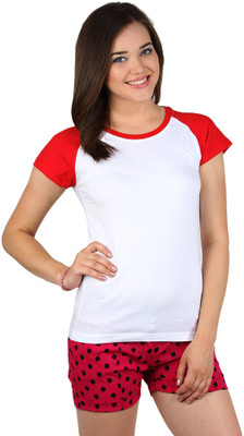 

SayItLoud Solid Women's Round Neck White, Red T-Shirt, Red;white