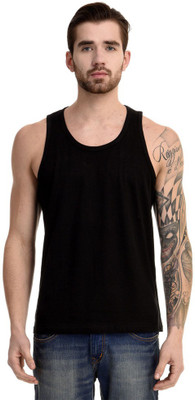 Mi Moda Solid Men' Round Neck Black T-Shirt