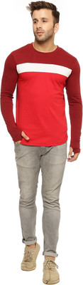 Gritstones Printed, Solid Men Round Neck Red, Maroon T-Shirt