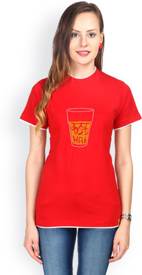 

Campus Sutra Printed Women's Round Neck Red T-Shirt