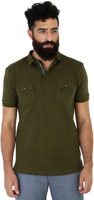 

Mr Button Solid Men's Polo Neck Green T-Shirt