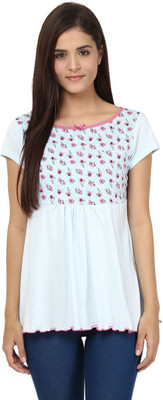 

Ajile by Pantaloons Graphic Print Women' Boat Neck Light Blue T-Shirt