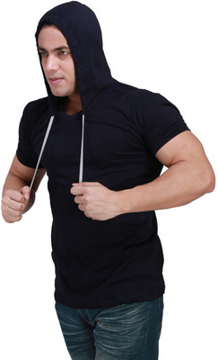 Inkovy Solid Men' Hooded Dark Blue T-Shirt, Navy blue