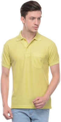 

TAB91 Solid Men's Polo Neck Yellow T-Shirt, Green neon